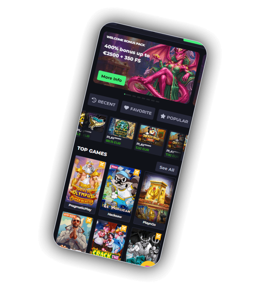 DrellaBet home lobby with the welcome package headline and the game shelves underneath it