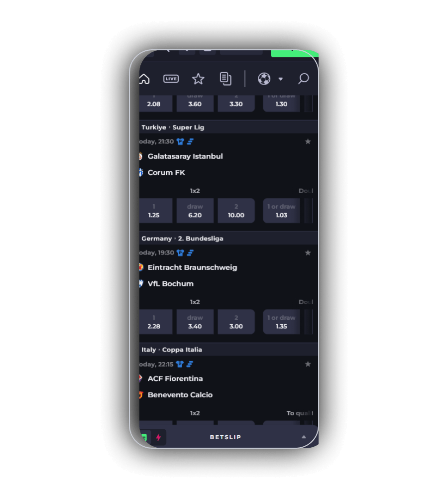 DrellaBet sportsbook with the event list and the market prices for the day